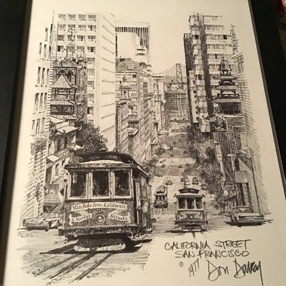 Vtg 1977 Original Pencil Artwork: California Street San Francisco by D. Davey - Picture 1 of 3